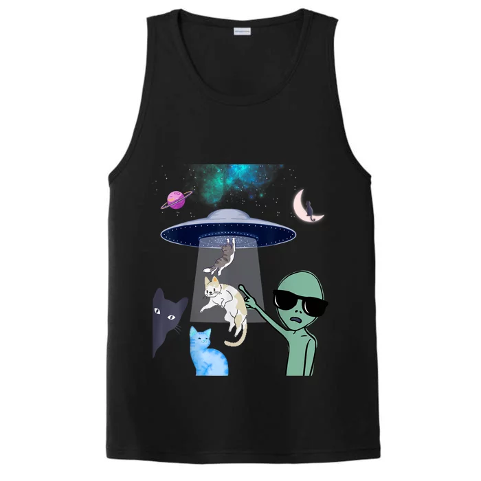 Cat Lovers UFO Space Abduction Of Cats By Aliens Design Performance Tank