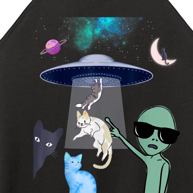 Cat Lovers UFO Space Abduction Of Cats By Aliens Design Women’s Perfect Tri Rocker Tank