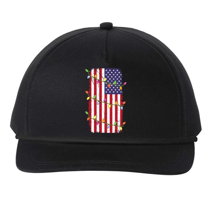 Christmas Lights Usa Flag Patriotic Veteran Christmas Snapback Five-Panel Rope Hat