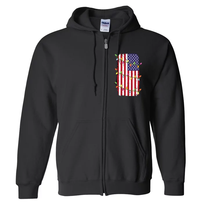 Christmas Lights Usa Flag Patriotic Veteran Christmas Full Zip Hoodie