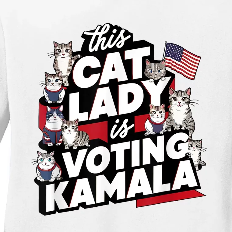 Cat Lady Voting For Kamala Harris 2024 1st Female President Ladies Long Sleeve Shirt