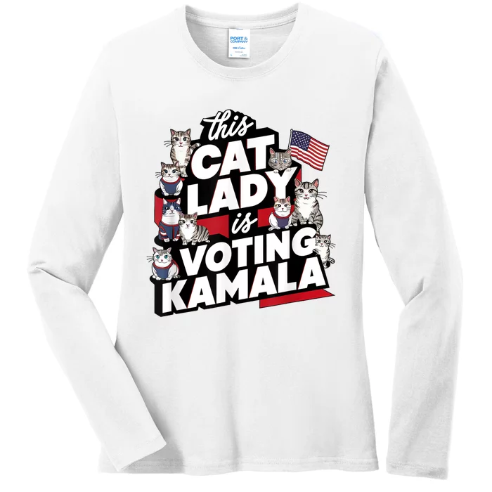 Cat Lady Voting For Kamala Harris 2024 1st Female President Ladies Long Sleeve Shirt