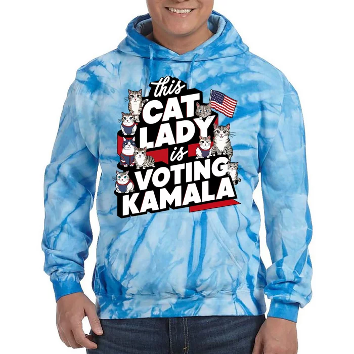 Cat Lady Voting For Kamala Harris 2024 1st Female President Tie Dye Hoodie