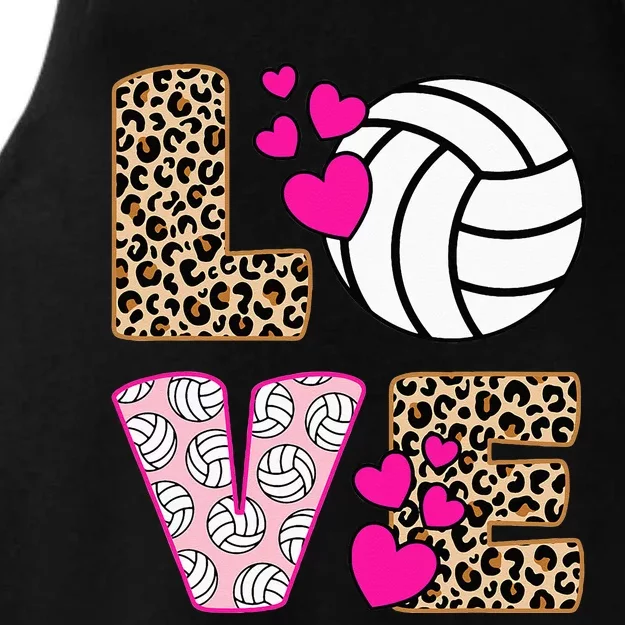 Cute Love Volleyball Leopard Print Women Ladies Volleyball Ladies Tri-Blend Wicking Tank