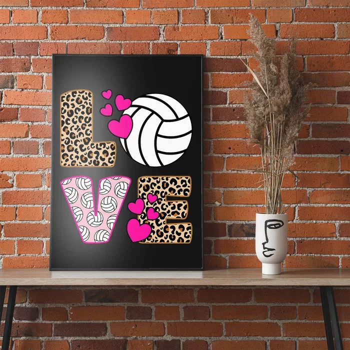 Cute Love Volleyball Leopard Print Women Ladies Volleyball Poster