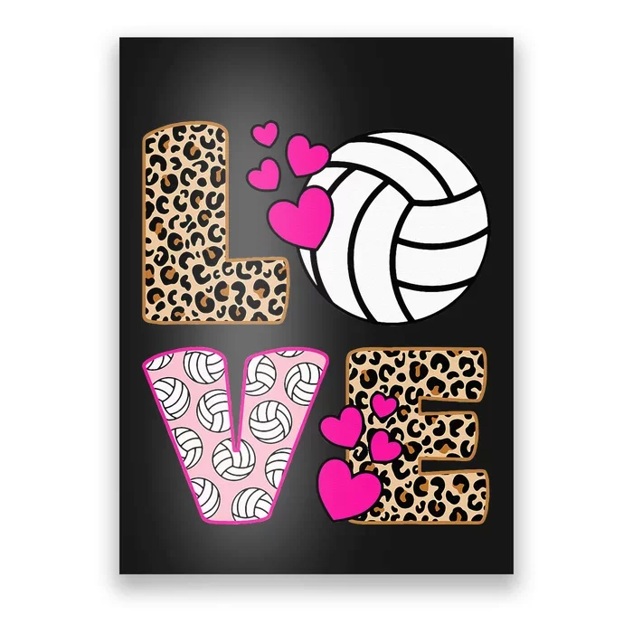 Cute Love Volleyball Leopard Print Women Ladies Volleyball Poster