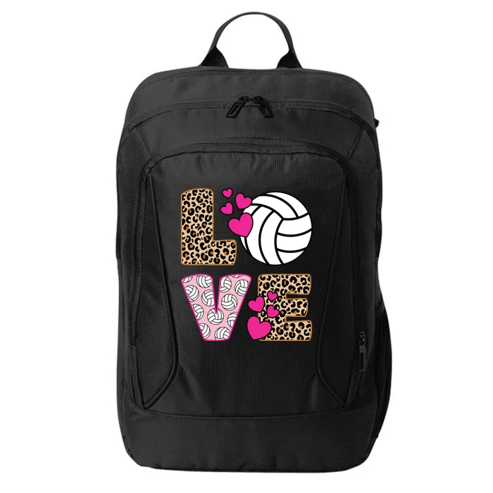 Cute Love Volleyball Leopard Print Ladies Volleyball City Backpack