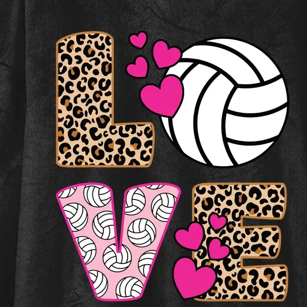 Cute Love Volleyball Leopard Print Ladies Volleyball Hooded Wearable Blanket