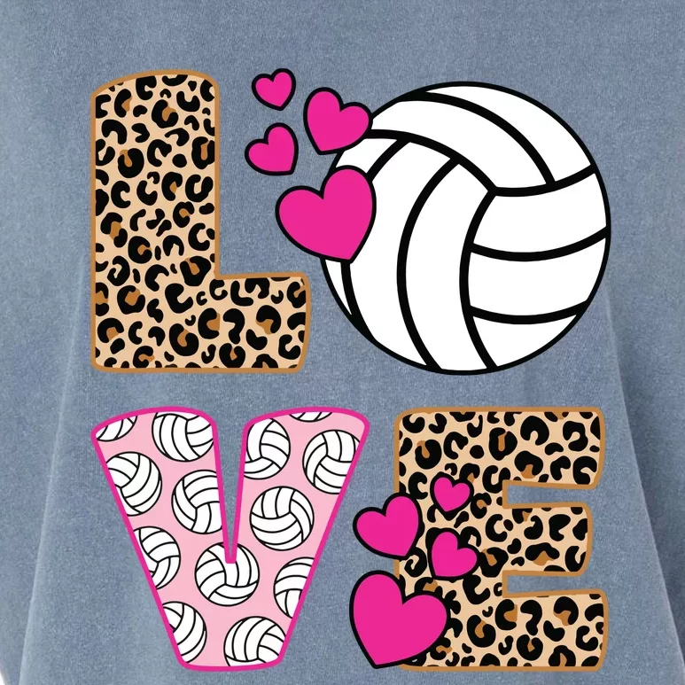 Cute Love Volleyball Leopard Print Ladies Volleyball Garment-Dyed Women's Muscle Tee