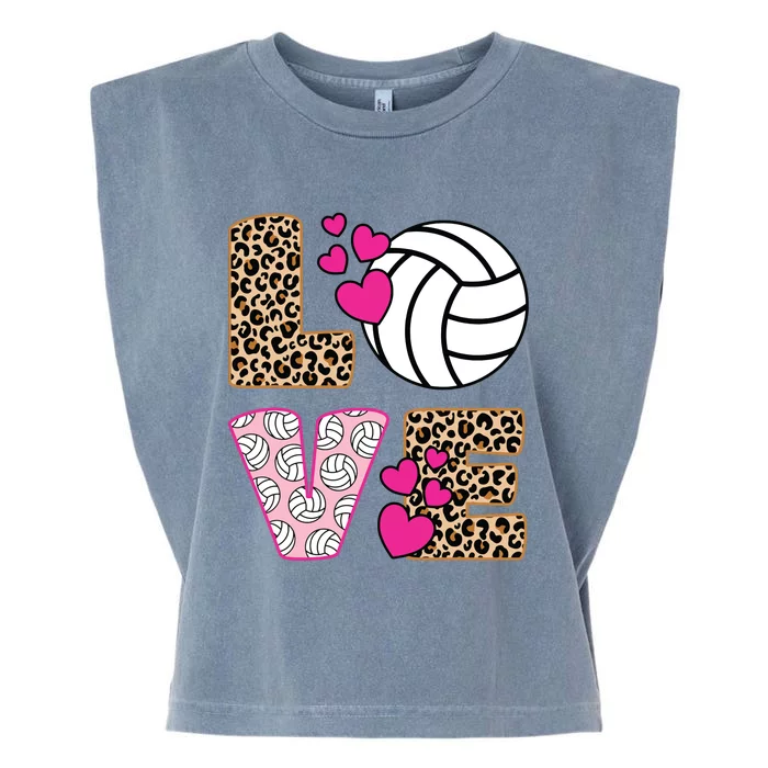 Cute Love Volleyball Leopard Print Ladies Volleyball Garment-Dyed Women's Muscle Tee