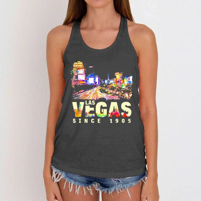 Colorful Las Vegas Nevada Las Vegas Since 1905 Trip Travel Women's Knotted Racerback Tank