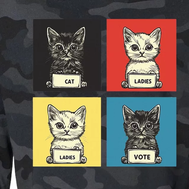 Cat Ladies Vote Fun Election Theme Cute Kittens Cropped Pullover Crew