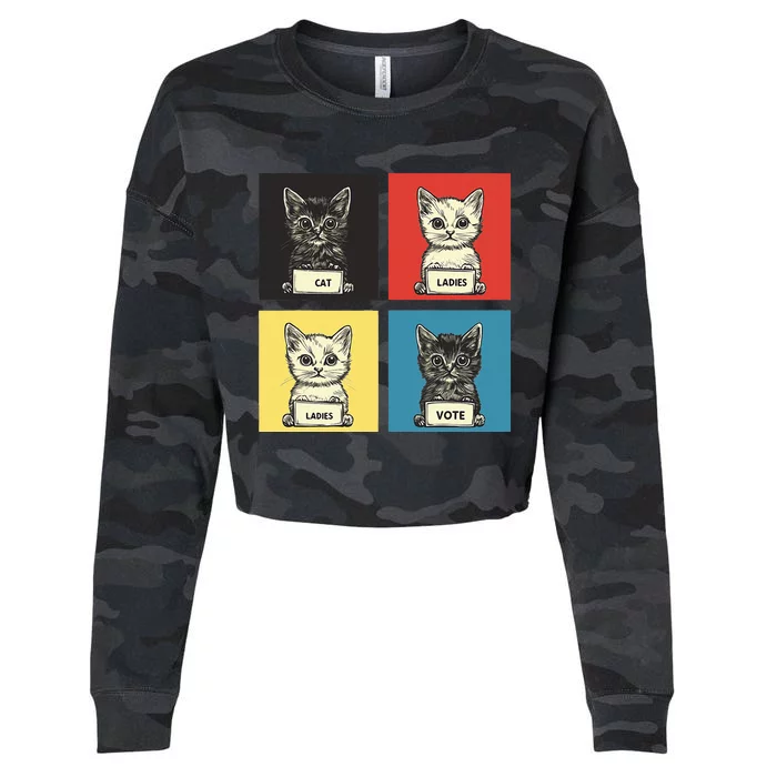 Cat Ladies Vote Fun Election Theme Cute Kittens Cropped Pullover Crew