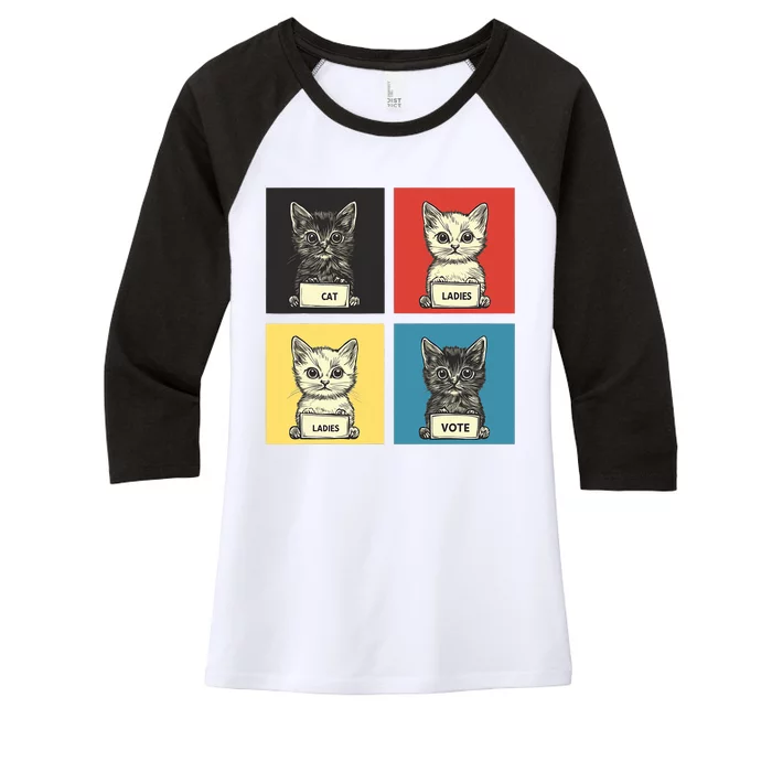 Cat Ladies Vote Fun Election Theme Cute Kittens Women's Tri-Blend 3/4-Sleeve Raglan Shirt