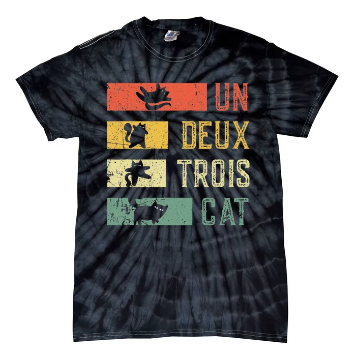 Cat Lovers Vintage Retro Un Deux Trois Cat French Tie-Dye T-Shirt