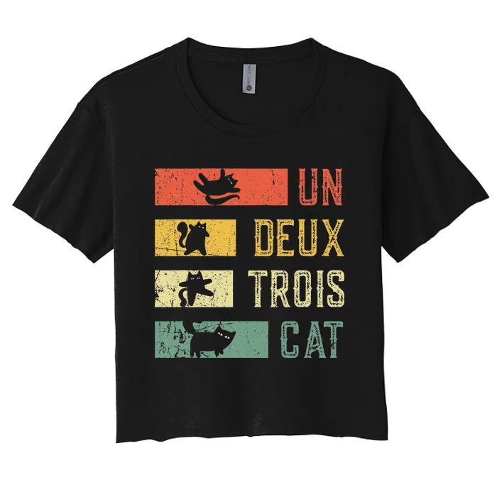 Cat Lovers Vintage Retro Un Deux Trois Cat French Women's Crop Top Tee