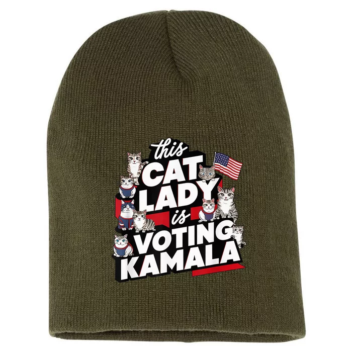 Cat Lady Voting For Kamala Harris 2024 1st Female President Short Acrylic Beanie