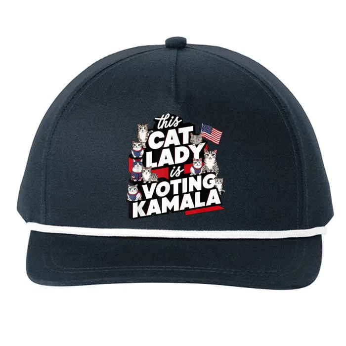 Cat Lady Voting For Kamala Harris 2024 1st Female President Snapback Five-Panel Rope Hat