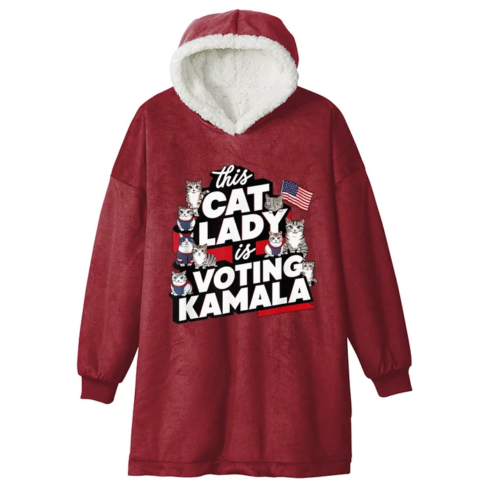 Cat Lady Voting For Kamala Harris 2024 1st Female President Hooded Wearable Blanket