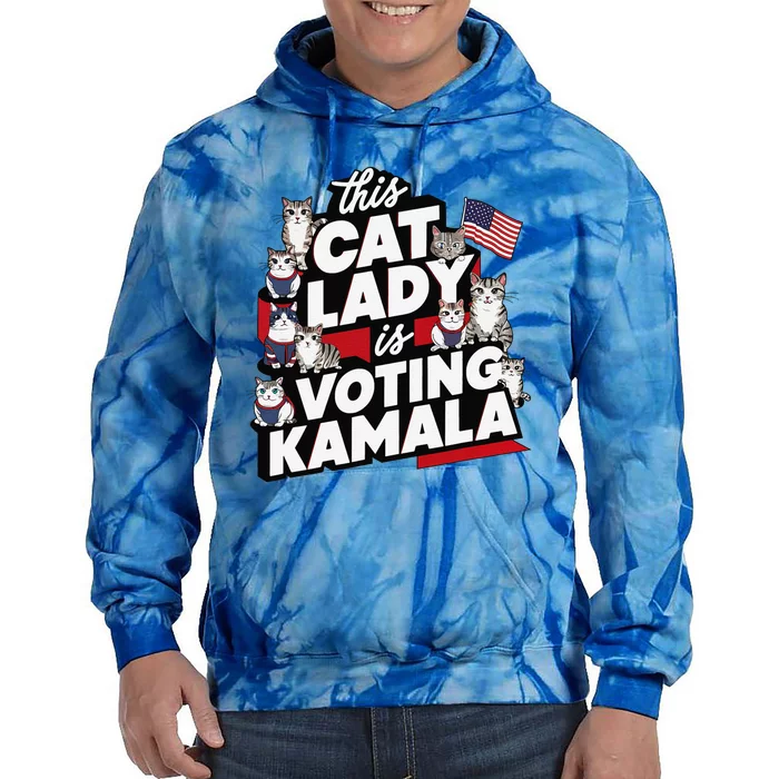 Cat Lady Voting For Kamala Harris 2024 1st Female President Tie Dye Hoodie