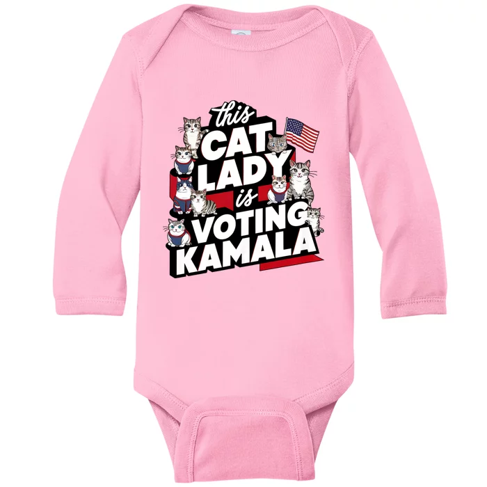 Cat Lady Voting For Kamala Harris 2024 1st Female President Baby Long Sleeve Bodysuit