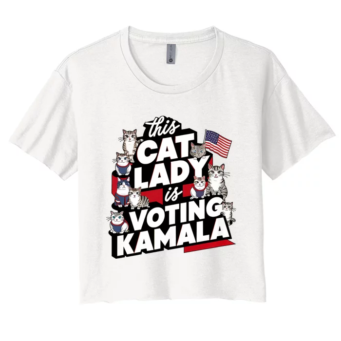 Cat Lady Voting For Kamala Harris 2024 1st Female President Women's Crop Top Tee