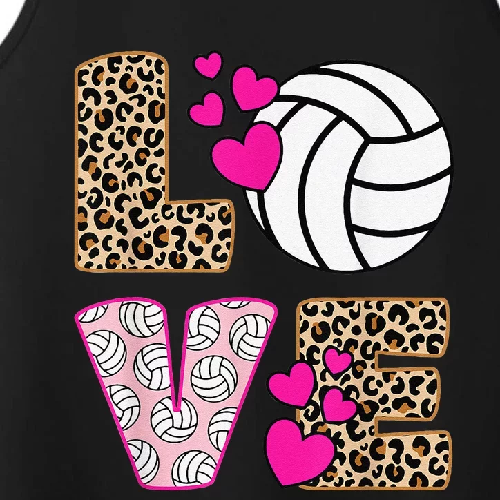 Cute Love Volleyball Leopard Print  Ladies Volleyball Performance Tank