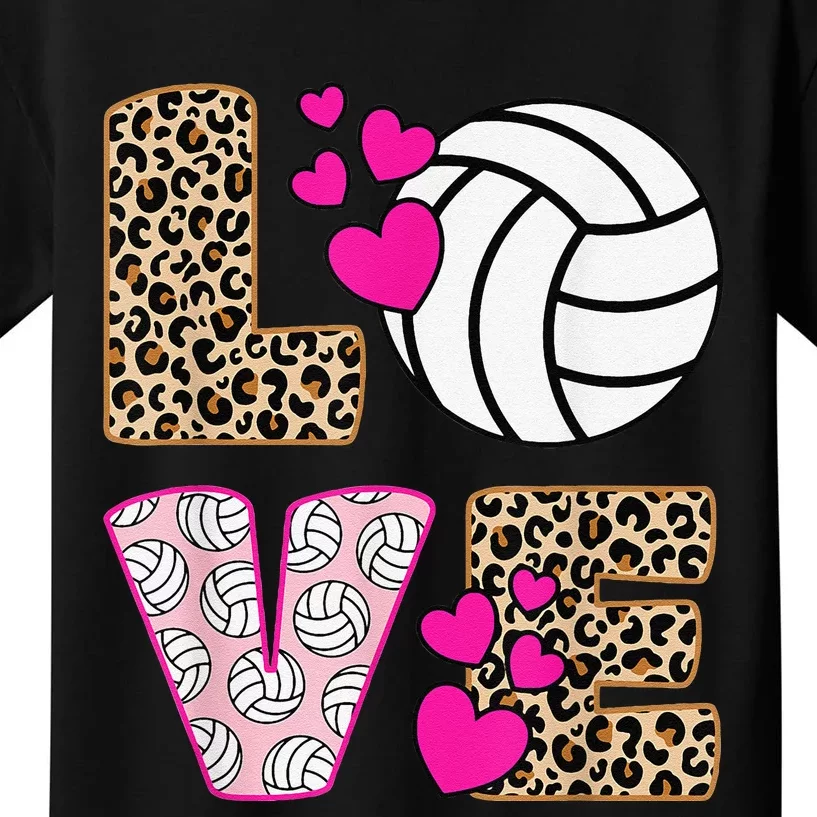 Cute Love Volleyball Leopard Print  Ladies Volleyball Kids T-Shirt