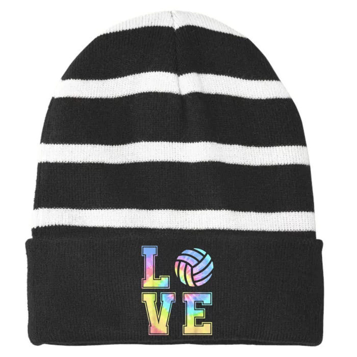 Cute Love Volleyball Tie Dye Volleyball funny player coach Striped Beanie with Solid Band