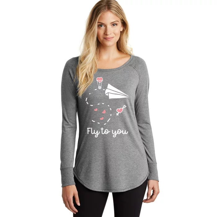 Cute Love Valentines Day Gift Fly To You Paper Airplane Gift Women's Perfect Tri Tunic Long Sleeve Shirt