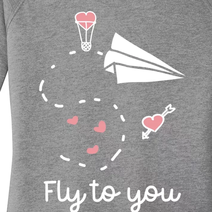 Cute Love Valentines Day Gift Fly To You Paper Airplane Gift Women's Perfect Tri Tunic Long Sleeve Shirt