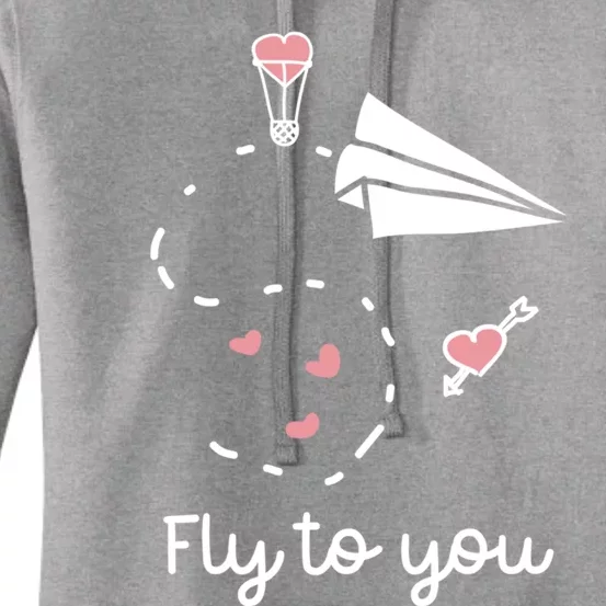 Cute Love Valentines Day Gift Fly To You Paper Airplane Gift Women's Pullover Hoodie