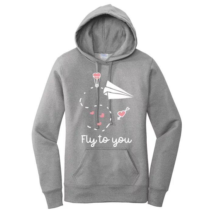 Cute Love Valentines Day Gift Fly To You Paper Airplane Gift Women's Pullover Hoodie