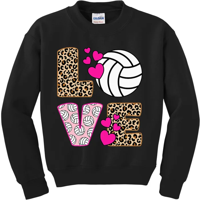 Cute Love Volleyball Leopard Print Women Ladies Volleyball Kids Sweatshirt