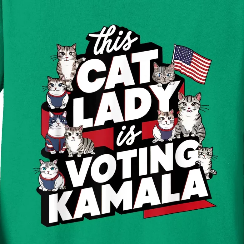 Cat Lady Voting For Kamala Harris 2024 1st Female President Kids Long Sleeve Shirt