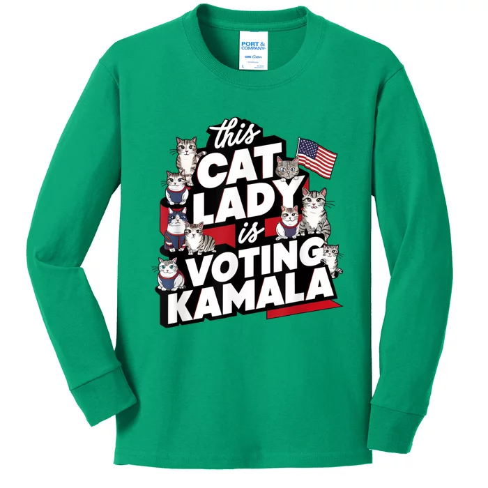 Cat Lady Voting For Kamala Harris 2024 1st Female President Kids Long Sleeve Shirt