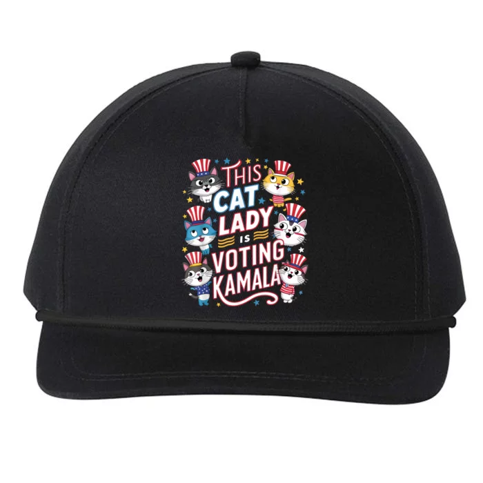 Cat Lady Voting For Kamala Harris 2024 1st Female President Snapback Five-Panel Rope Hat