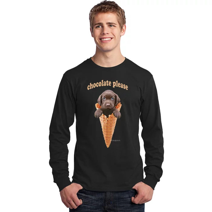 Chocolate Lab Waffle Cone Ice Cream Cute Puppy Long Sleeve Shirt