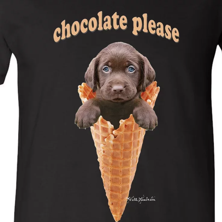 Chocolate Lab Waffle Cone Ice Cream Cute Puppy V-Neck T-Shirt