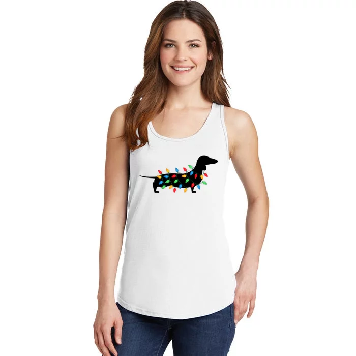 Christmas Lights Wiener Dachshund Dog Lover Ladies Essential Tank