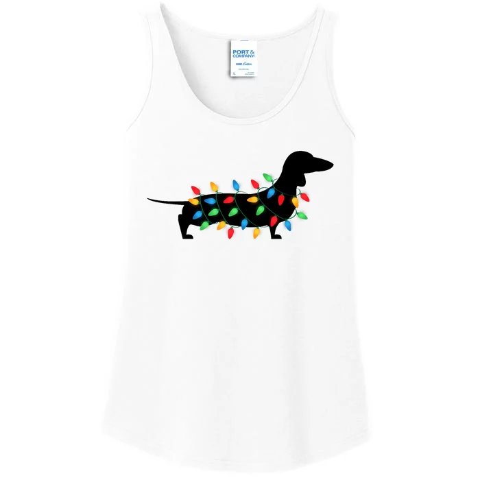 Christmas Lights Wiener Dachshund Dog Lover Ladies Essential Tank