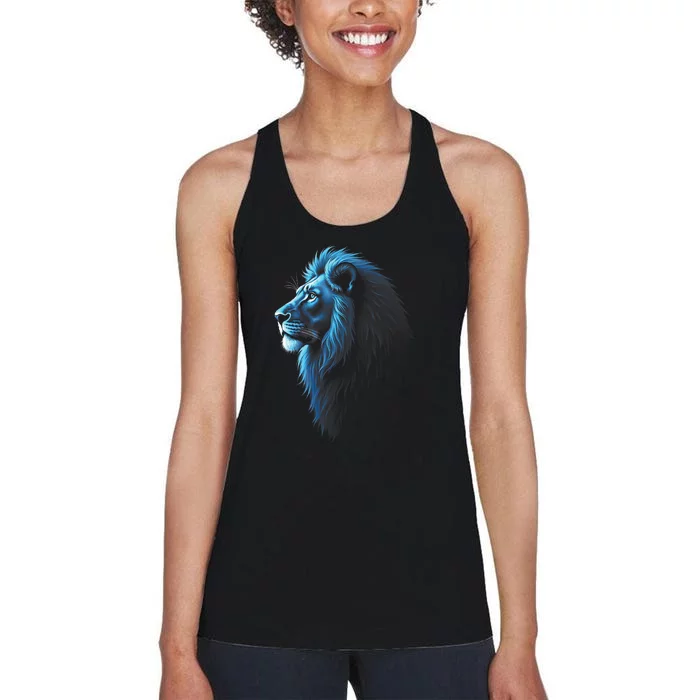 Cool Lion With Blue Eyes Lions Women's Racerback Tank