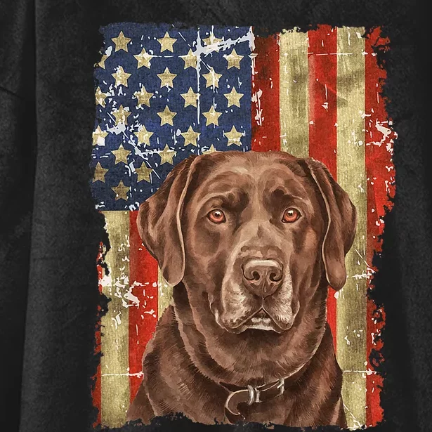 Chocolate Lab With USA Flag Gift Hooded Wearable Blanket