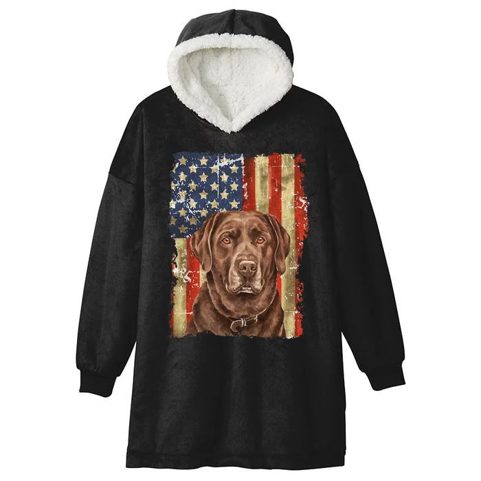 Chocolate Lab With USA Flag Gift Hooded Wearable Blanket