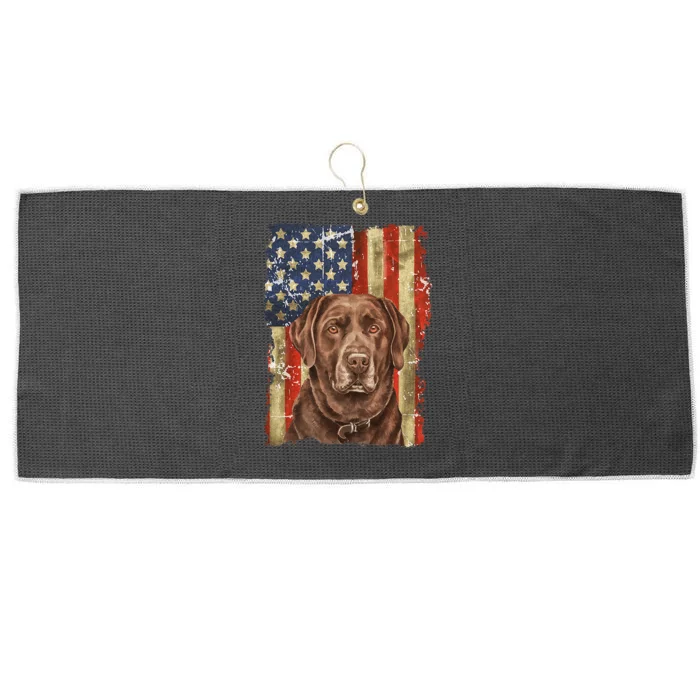 Chocolate Lab With USA Flag Gift Large Microfiber Waffle Golf Towel