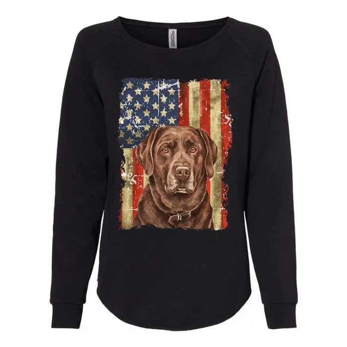 Chocolate Lab With USA Flag Gift Womens California Wash Sweatshirt