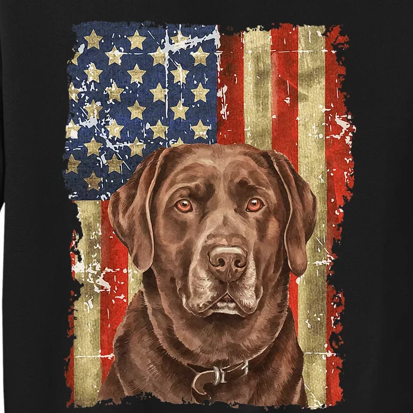 Chocolate Lab With USA Flag Gift Tall Sweatshirt