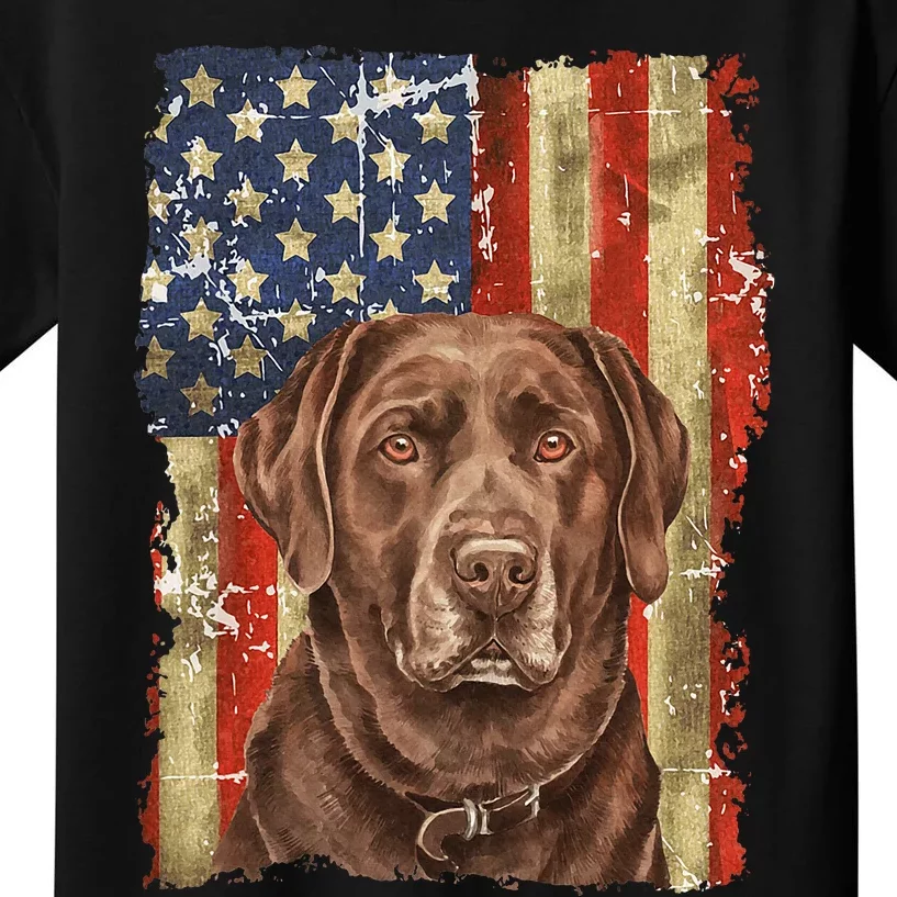 Chocolate Lab With USA Flag Gift Kids T-Shirt