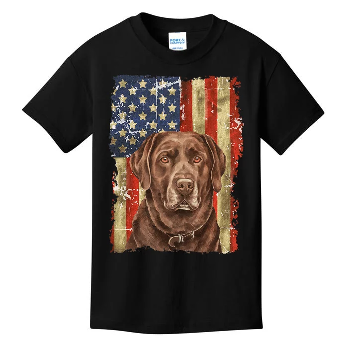 Chocolate Lab With USA Flag Gift Kids T-Shirt