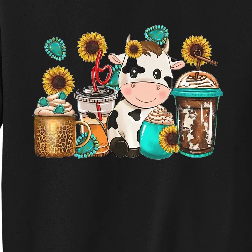 Cowhide Leopard Western Cow Sunflower Retro Coffee Lover Tall Sweatshirt